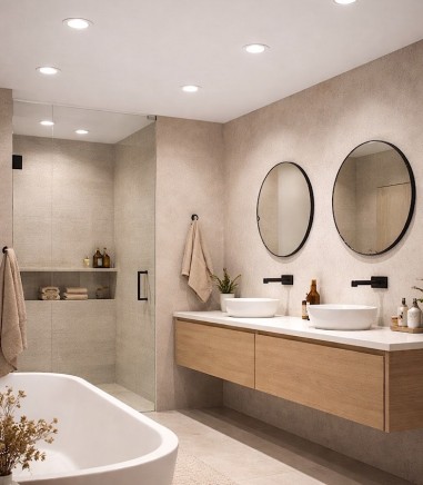 Cuarto de baño con focos Empotrables blancos GU10 FH121-WH IP65 - Ineslam - Ø85 mm