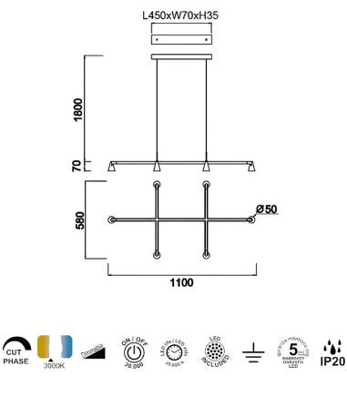 Dimensiones Lámpara de techo LED Africa 29W regulable - Mantra