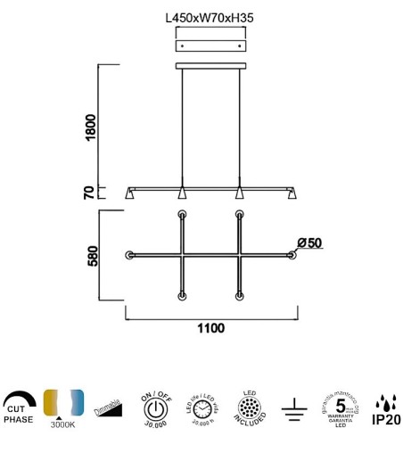 Dimensiones Lámpara de techo LED Africa 29W regulable - Mantra
