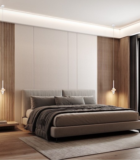 Dormitorio con colgantes en las mesitas Betty blanco LED 7W alabastro - Mantra 9425