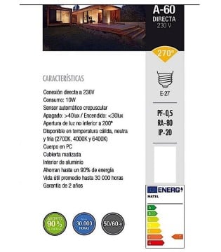 Bombilla sensor crepuscular LED 10W E27 2
