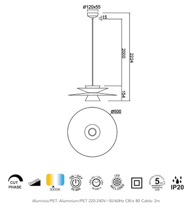 Lámpara colgante LED Estrella 12W Ø50...