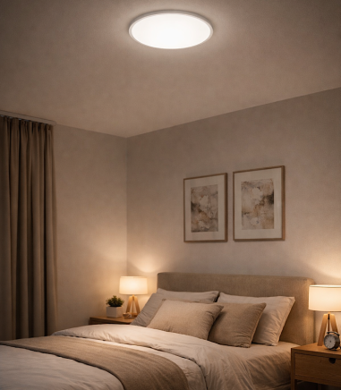 Dormitorio con Plafón techo LED Utraslim blanco 40 cm MX9250 IP44 - Ineslam
