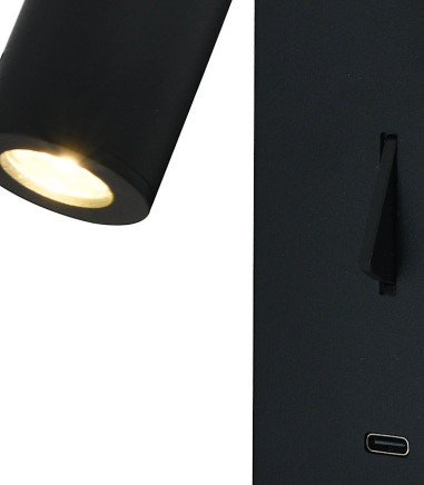 Detalle Aplique de lectura Tarifa lll negro 8985 USB-C - Mantra