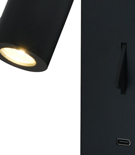 Detalle Aplique de lectura Tarifa lll negro 8985 USB-C - Mantra