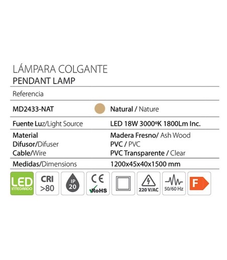 Características Lámpara de techo lineal madera MD2433-NAT LED - Ineslam