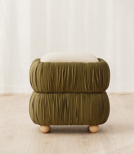 Set 2 pufs Nona marfil y verde oscuro - VP Interiorismo