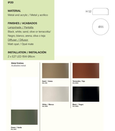 Características del Plafón de techo POT 2L E27 Ø31cm - Olé! Lighting