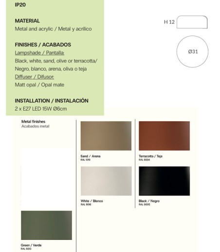 Características del Plafón de techo POT 2L E27 Ø31cm - Olé! Lighting
