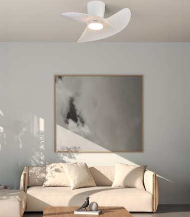 Sala con ONA ventilador de techo blanco LED silencioso DC 70 cm | Mantra