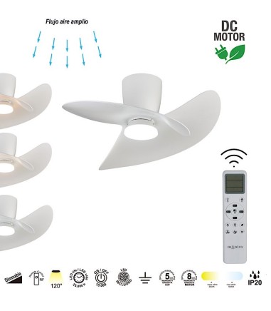 aracterísticas ONA ventilador de techo blanco LED silencioso DC 70 cm | Mantra