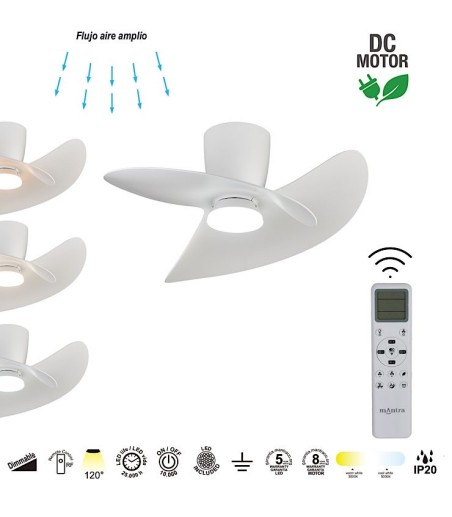 aracterísticas ONA ventilador de techo blanco LED silencioso DC 70 cm | Mantra