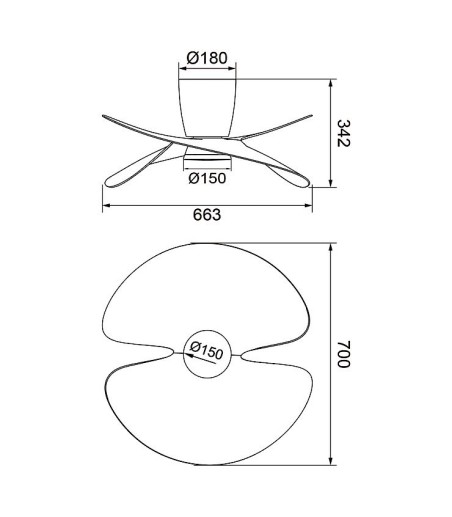 Dimensiones: ONA ventilador de techo LED silencioso DC 70 cm | Mantra