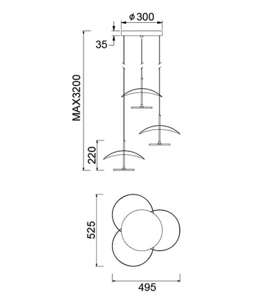 Dimensiones de la Lámpara colgante moderna Abisal circular 3 luces LED 32W | Mantra