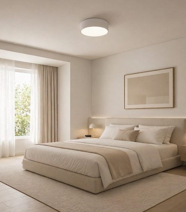 Dormitorio decorado con un Plafón de techo POT Ø31 cm moderno 2E27 | Olé Lighting