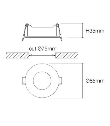 Dimensiones Foco empotrable GU10 Easy Clip - Maslighting Ø85