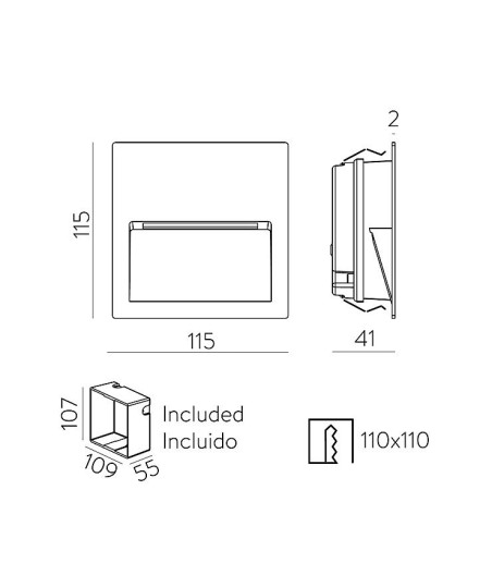 Dimensiones: Empotrable exterior señalizador Nashira 115 LED IP65 CCT - ACB