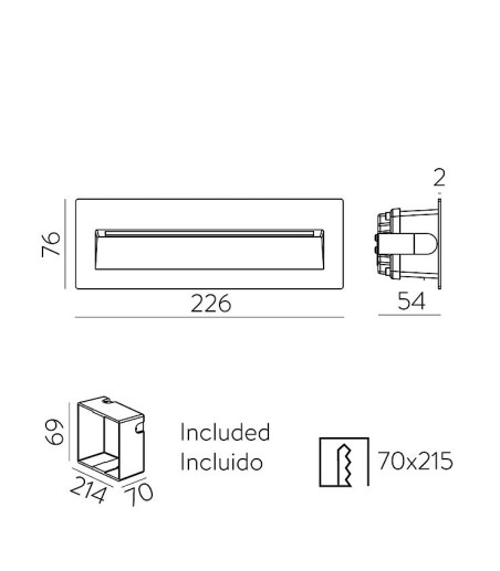 Diemsiones Empotrable exterior rectangular Nashira 200 LED IP65 CCT - ACB