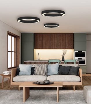Sala de estar con Plafones circulares Aliso LED Ø47cm modernos negros de ACB