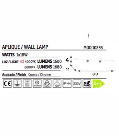 Características aplique LED Nadia de 80cm