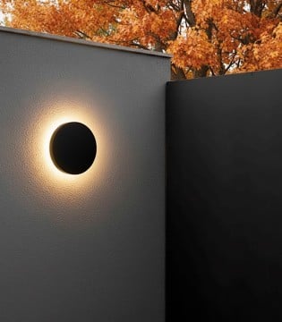 Aplique pared exterior circular EX1067 negro - Ineslam con luz indirecta 2