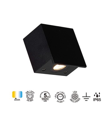 Características del Aplique bañador de pared cuadrado Shella negro IP65 9604 - Mantra