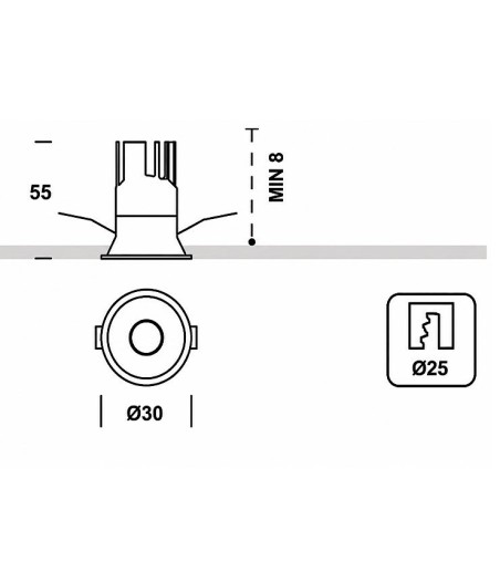 Dimensiones del Foco empotrable Mini Arlis Ø3cm 5W LED - Onok Lighting