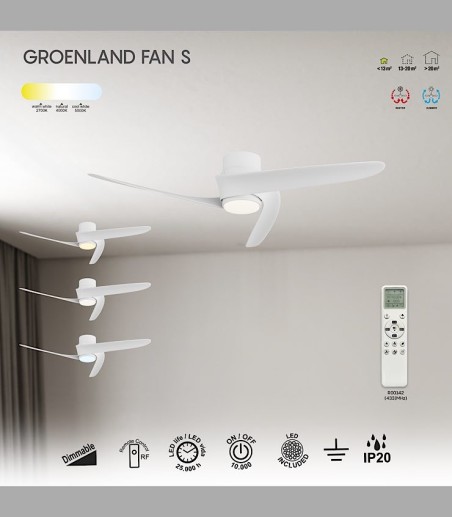 Características del Sala con Ventilador de techo LED Groenland S blanco 9066 Ø102cm de 3 aspas - Mantra