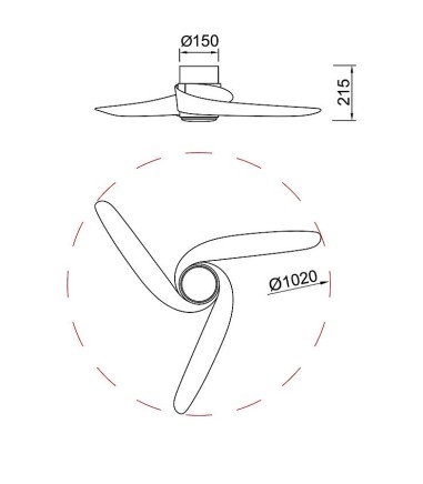 Dimensiones del Sala con Ventilador de techo LED Groenland S Ø102cm de 3 aspas - Mantra