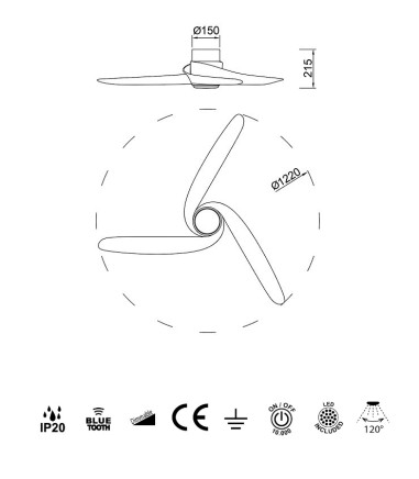 Dimensiones del Ventilador de techo grande Groenland M negro 8709 - Mantra