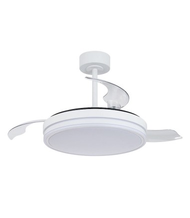 Ventilador de techo blanco con luz  aspas retráctiles Luna M Ø106cm - Mantra