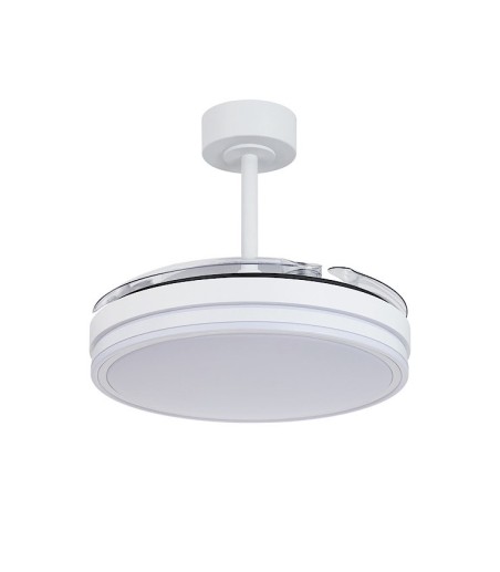 Ventilador de techo blanco con luz  aspas retráctiles Luna M Ø106cm - Mantra