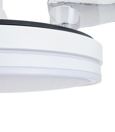 Detalle aspas y difusor Ventilador de techo blanco con luz  aspas retráctiles Luna M Ø106cm - Mantra