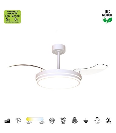 Características del Ventilador de techo blanco con luz  aspas retráctiles Luna M Ø106cm - Mantra