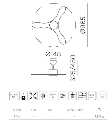 Dimensiones Ventilador de techo Riga Wo XS DC 96.5 cm sin luz - MDC