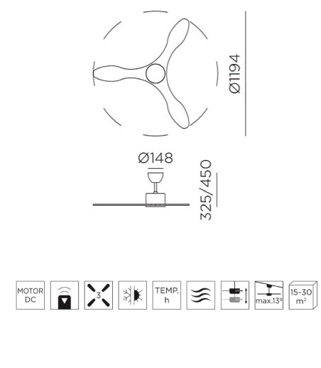 Ventilador de techo sin luz Riga Wo DC 119.4 cm - MDC
