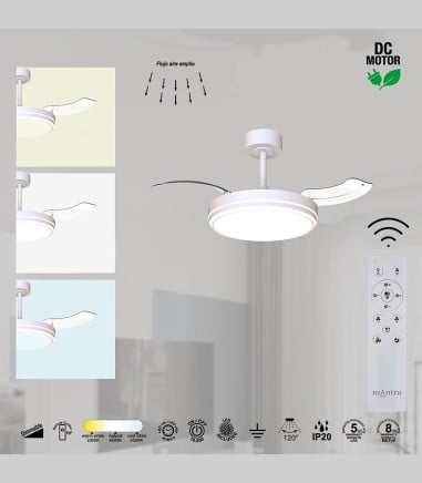 Características del Ventilador de techo LED aspas retráctiles Luna S Ø91cm - Mantra