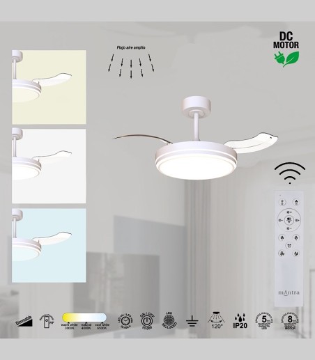 Características del Ventilador de techo LED aspas retráctiles Luna S Ø91cm - Mantra