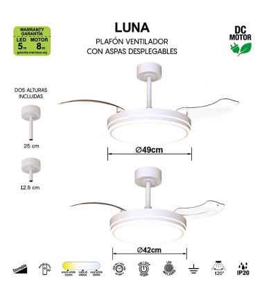 Características del Ventilador de techo LED aspas retráctiles Luna S Ø91cm - Mantra