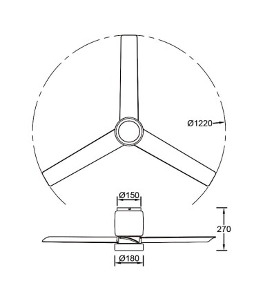 Dimensiones de los Ventilador de techo 3 aspas LED Cerámica Ø122cm - Mantra