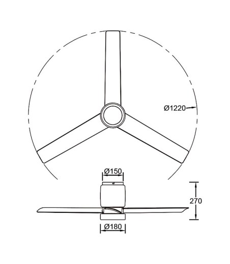 Dimensiones de los Ventilador de techo 3 aspas LED Cerámica Ø122cm - Mantra
