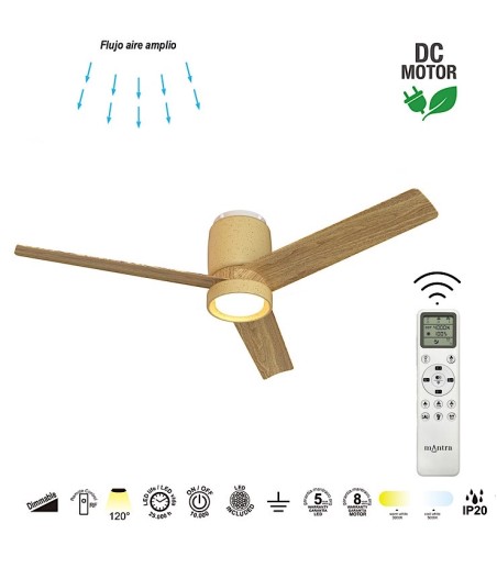 Características del Ventilador de techo 3 aspas LED Cerámica beige/madera Ø122cm - Mantra