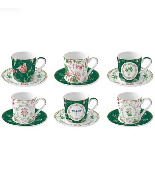 Set de 6 tazas espresso con platos Botanic Chic Easy Life 100 ml - Caja regalo