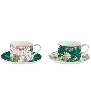 Set de 2 tazas de té con platos Botanic Chic Easy Life 240 ml