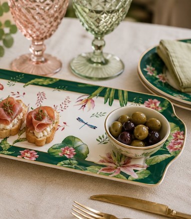 Mesa con Bandeja rectangular de porcelana Botanic Chic Easy Life 35x15 cm