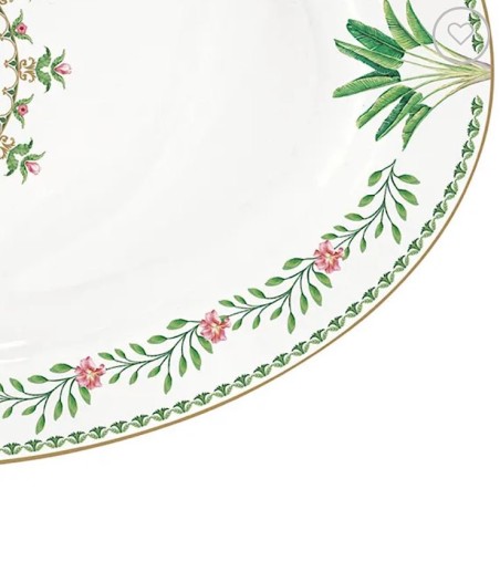 Detalle de la Fuente oval de porcelana Botanic Chic Easy Life 35x23,5 cm