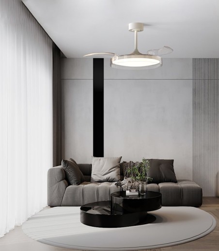 Sala con Ventilador de techo con luz y aspas plegables Glass Fan M Ø106cm - Mantra