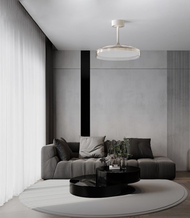 Sala con Ventilador de techo con luz y aspas plegables Glass Fan M Ø106cm - Mantra