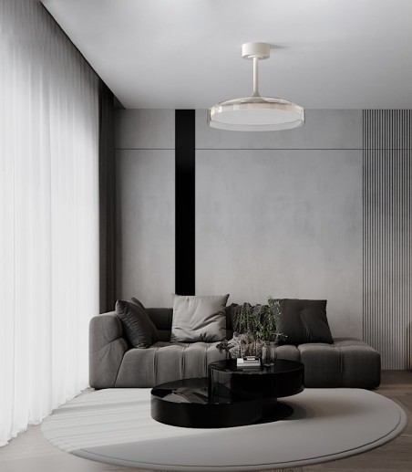 Sala con Ventilador de techo con luz y aspas plegables Glass Fan M Ø106cm - Mantra