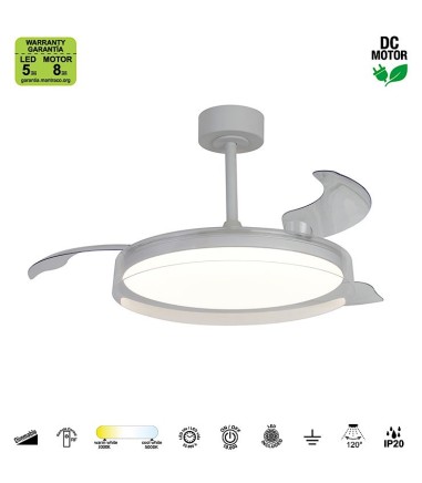 Características del Ventilador de techo con luz y aspas plegables Glass Fan M Ø106cm - Mantra